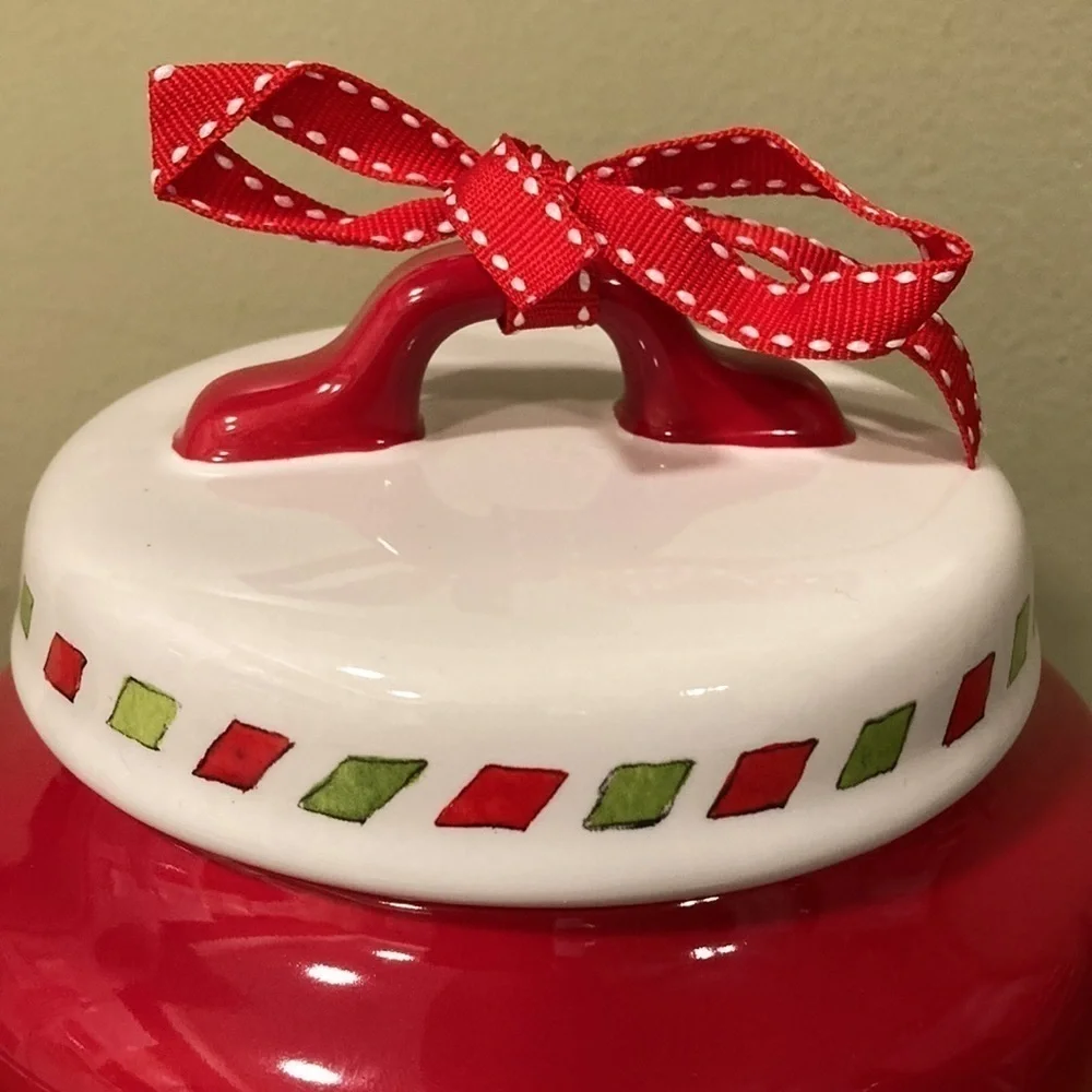 NEW Rae Dunn  COOKIES FOR SANTA LARGE RED CHUBBY CANISTER WITH DIMPLES